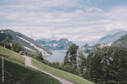 Panorama view of Lucerne lake and mountains scene in Pilatus of Lucerne