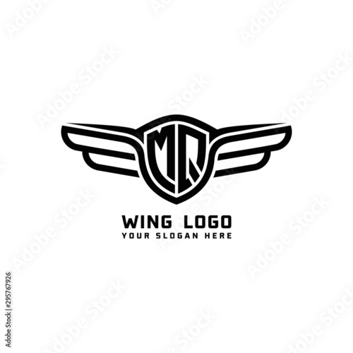 MQ initial logo wings, abstract letters in the middle of black