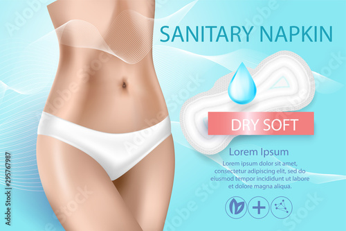 Realistic beautiful slim female body in white lingerie. Sanitary Napkin Advertising