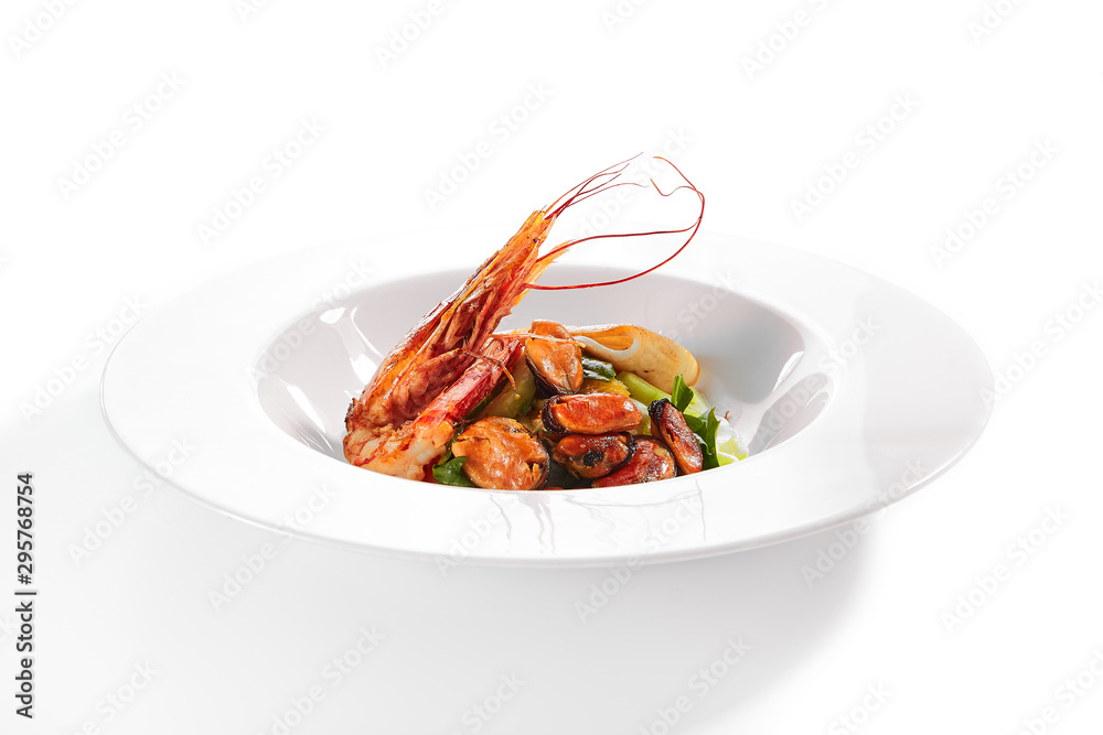 Exquisite Serving Warm Salad with Seafood and Avocado Exquisite Serving Warm Salad with Seafood and Avocado