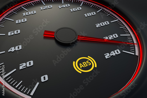 Anti-lock Brake System light on car dashboard