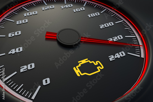 Engine check light on car dashboard