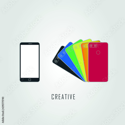 Smartphone vector flat graphic illustration. Smartphone mock up frameless blank screen isolated on white background. Front and colorful back side. Concept for app, web, presentation, UI development.