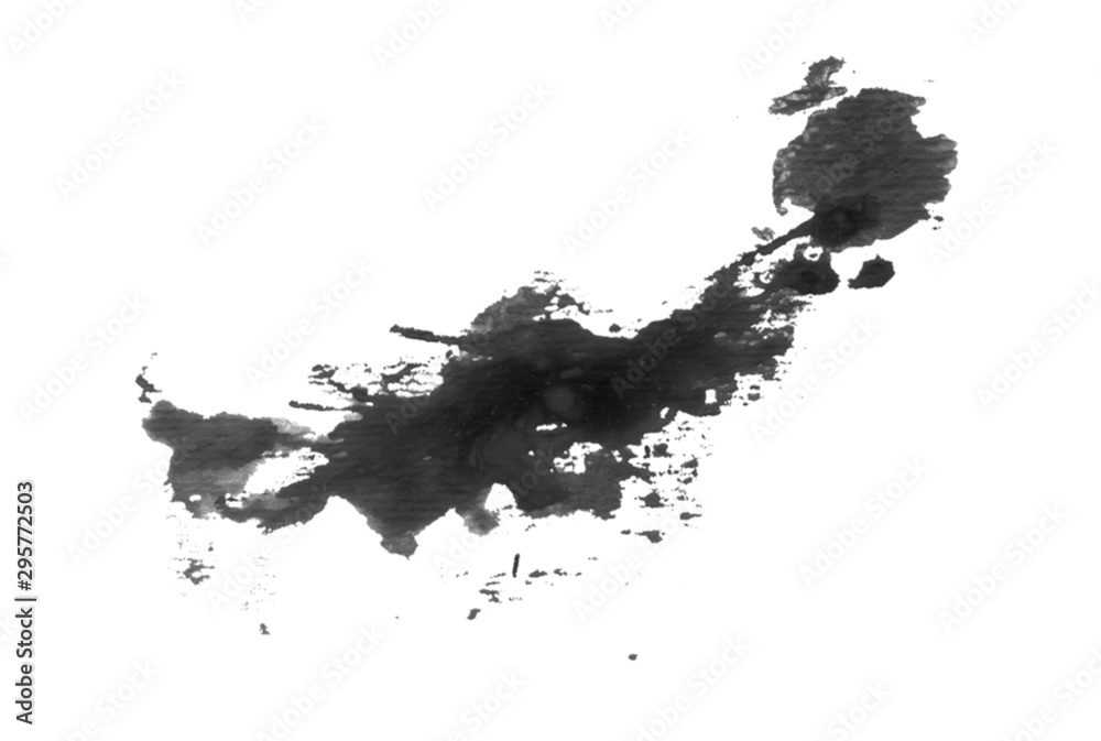 Obraz premium Abstract black watercolor blot on white background. Black brush
