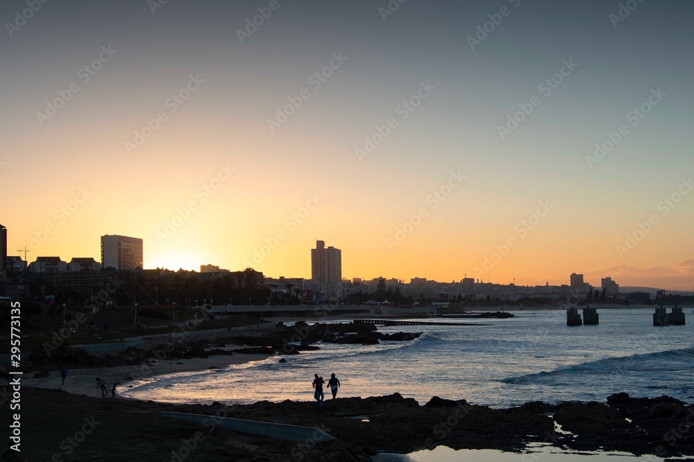 Sunset behind the skyline of Port Elizabeth, South Africa