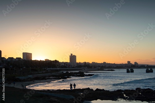 Sunset behind the skyline of Port Elizabeth, South Africa