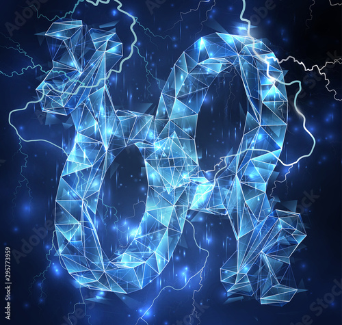 3d vector object on a background of blue sky. lightning and thunder. strength and power