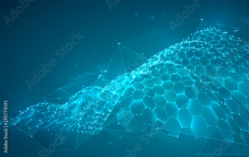 abstract vector background with hexagons. landscape of the virtual world. 3d design