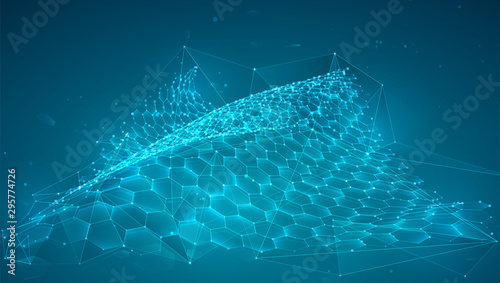 abstract vector background with hexagons. landscape of the virtual world. 3d design
