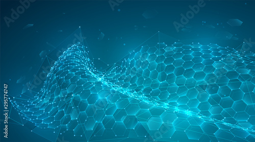 abstract vector background with hexagons. landscape of the virtual world. 3d design