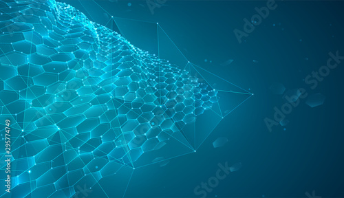 abstract vector background with hexagons. landscape of the virtual world. 3d design
