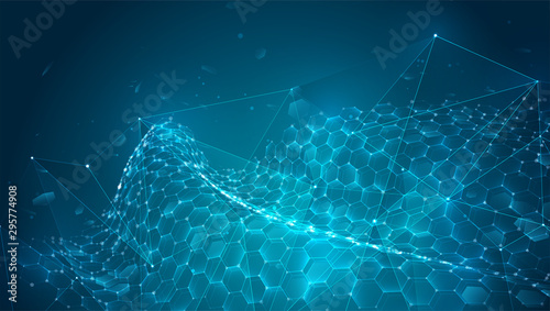 abstract vector background with hexagons. landscape of the virtual world. 3d design