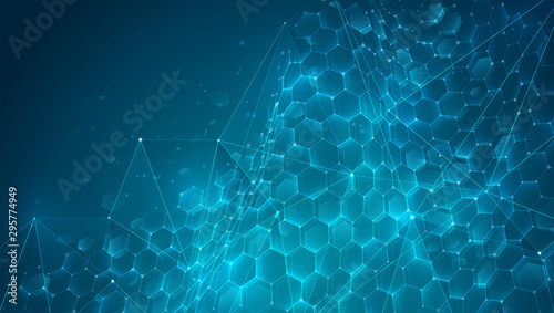 abstract vector background with hexagons. landscape of the virtual world. 3d design