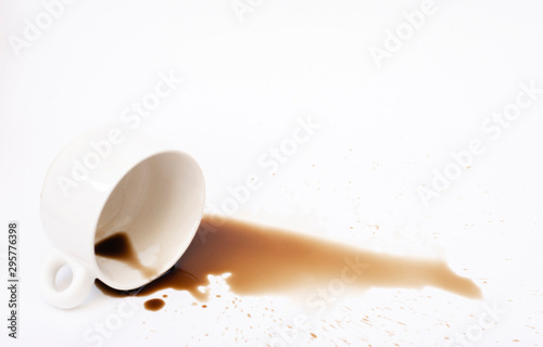 Pictures of spilled drinks and coffee on a white background