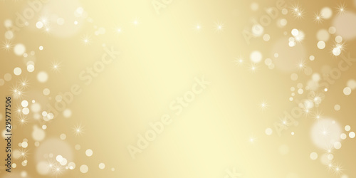 Christmas golden background. Abstract golden background for christmas and new year holidays. Flickering golden lights and stars. Blurred bokeh.