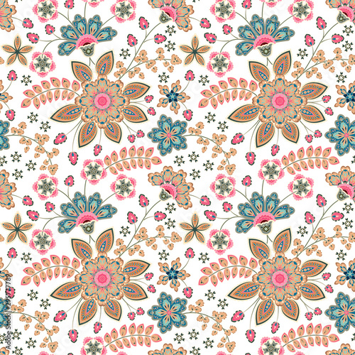 Doodle pastel colors floral hand draw pattern. Vector illustration.