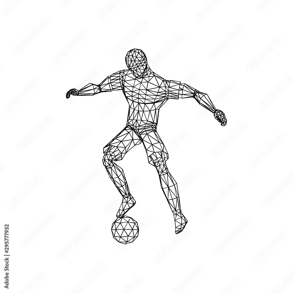 Soccer Football Player with ball, spin pose, low poly background vector Soccer Football Player with ball, spin pose, low poly background vector