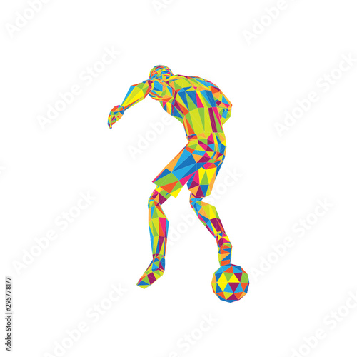 Fototapeta Naklejka Na Ścianę i Meble -  Soccer Football Player with ball, spin pose, low poly background vector