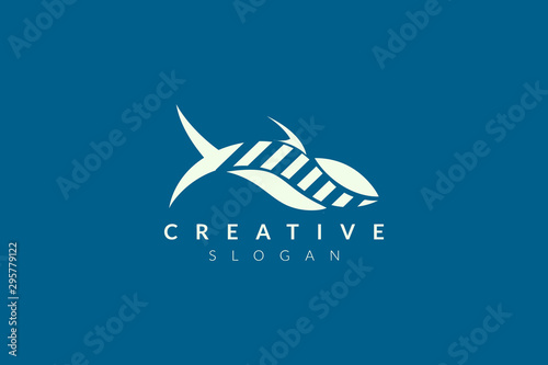 Abstract minimalist fish shape vector design. Simple fish design, flat logo style, modern icon and symbol.