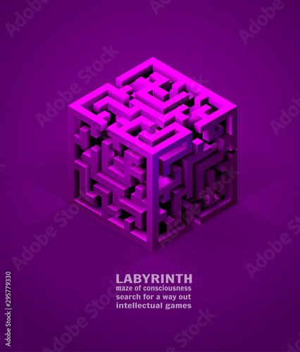 vector volumetric maze, search for solutions and yourself. mind games concept