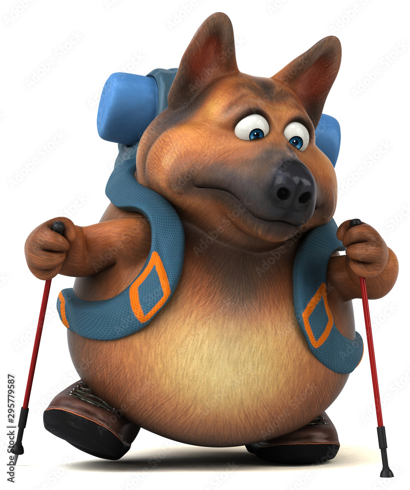 Naklejka premium Fun backpacker german shepherd dog cartoon character