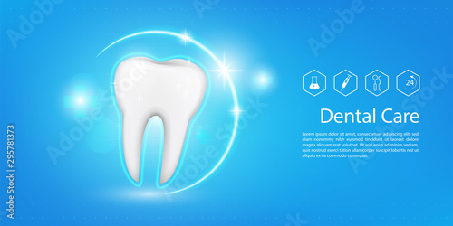 Dental model background, Perfect Healthy tooth, Dental care clinic logo. vector
