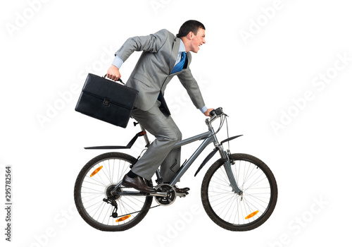Businessman on bike hurry to work