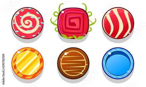 Colorful Glossy Balls Set, Shiny Candies, Game User Interface Assets Vector Illustration