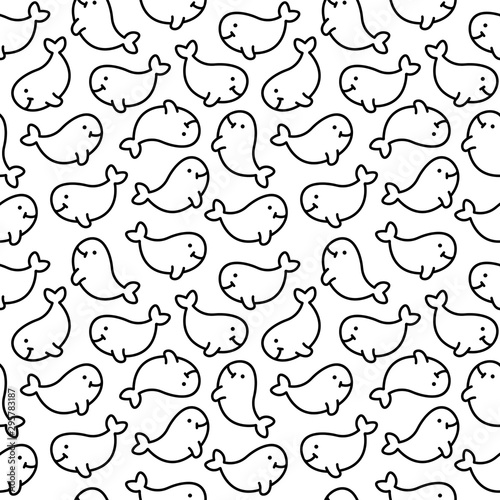 Vector seamless pattern with whales on white background . Design for fabric  textile  decor. Graphics.