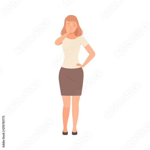 Tired girl on white background illustration cartoon vector