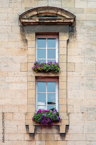 Fototapeta Naklejka Na Ścianę i Meble -  Two windows with flowers