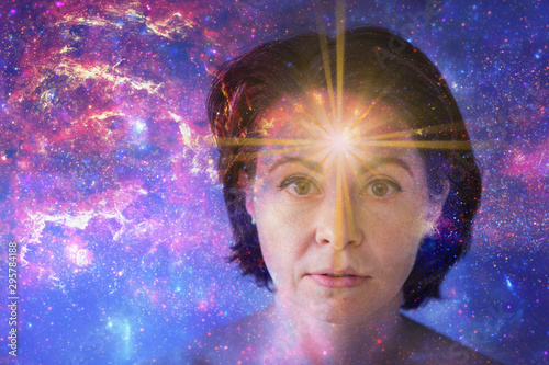 Εκτύπωση καμβά girl with soulful look against background of starry sky