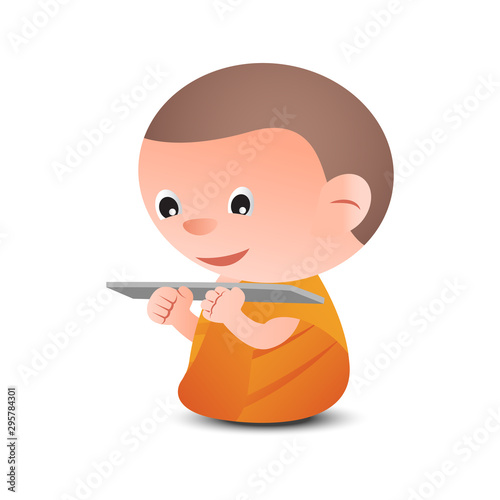 monk read book to learn Dharma,to be guru and wisdom,vector illustration cartoon style,isolated white background