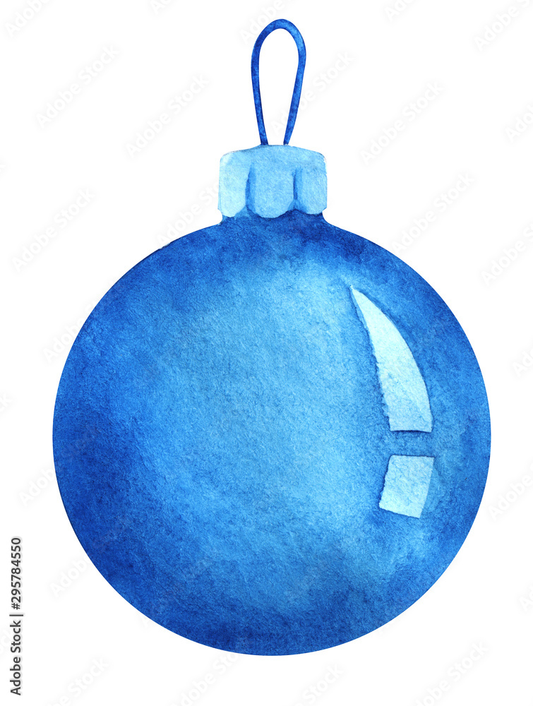 Decorative element. Christmas ball. Christmas tree toy. Blue glass ball. Hand drawn watercolor background illustration. Isolated on white background Decorative element. Christmas ball. Christmas tree toy. Blue glass ball. Hand drawn watercolor background illustration. Isolated on white background