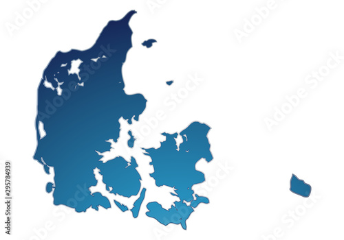 Mapa azul de Dinamarca sobre fondo blanco.