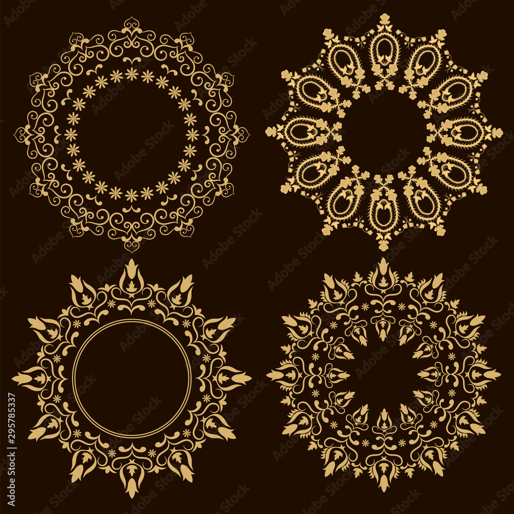 Set of circular ornaments on a black background. Set of circular ornaments on a black background.