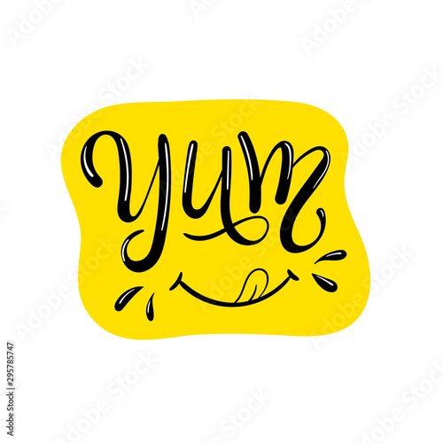 Yum. Yummy word. Vector lettering. Printable graphic tee.