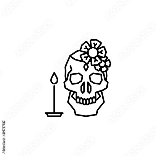 Skull, flower, candle, Catrina icon. Element of Dia de muertos icon