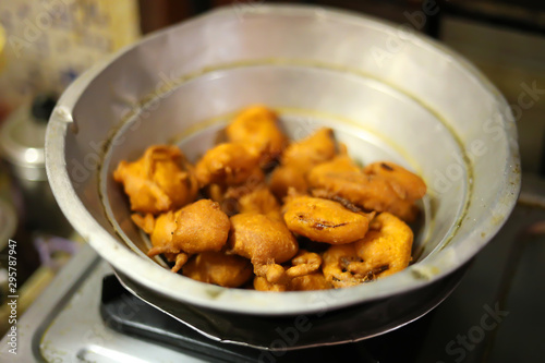 Homemade Indian potato and onion pakoda or Bhajji famous evening snacks