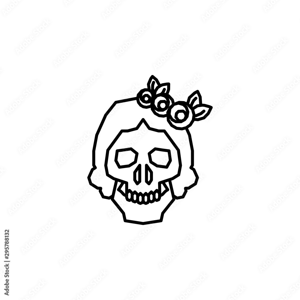 Catrina, flower, plant, hair, skull icon. Element of Dia de muertos icon