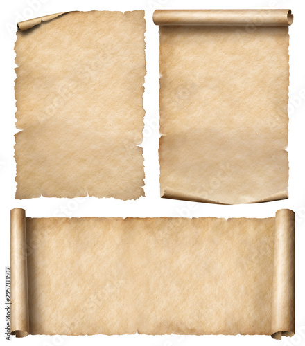 Old paper or parchment scrolls set isolated