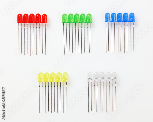 colorful diodes closeup - electronic component for learning  training and development of electric circuits