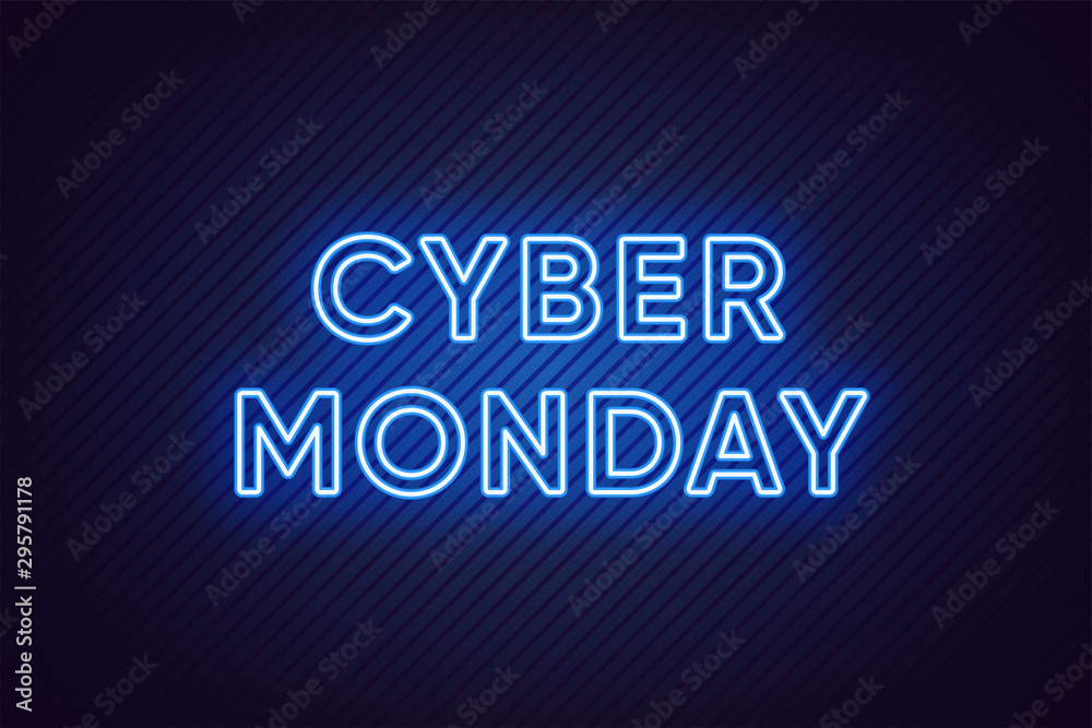 Neon Cyber Monday Banner. Blue Text and Title of Cyber Monday Neon Cyber Monday Banner. Blue Text and Title of Cyber Monday