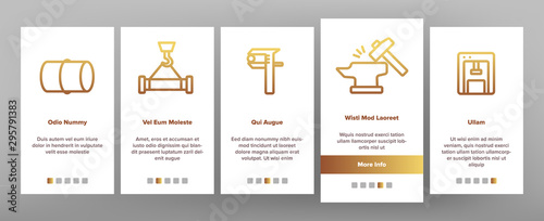 Metallurgy Onboarding Mobile App Page Screen Vector Icons Set Thin Line. Steel And Metal Tube Metallurgy Production Concept Linear Pictograms. Metallurgical Industry Color Contour Illustrations