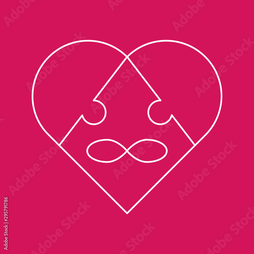 Symbol polyamory heart and the sign of infinity in the form of a puzzle. Three pieces of the puzzle.