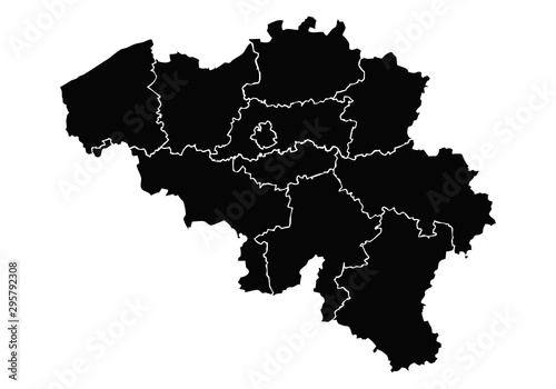 Mapa negro de Bélgica sobre fondo blanco.
