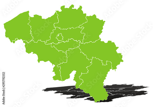 Mapa verde de Bélgica sobre fondo blanco.