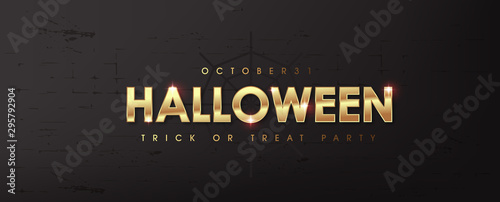 Happy Halloween text golden texture banners party invitation background.Vector illustration .