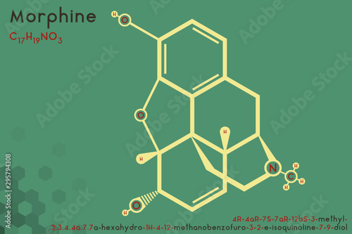 Large and detailed infographic of the molecule of Morphine.