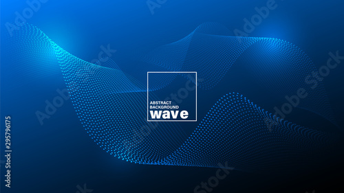 Abstract glowing wave shape on dark blue background. Minimal futuristic design backdrop.